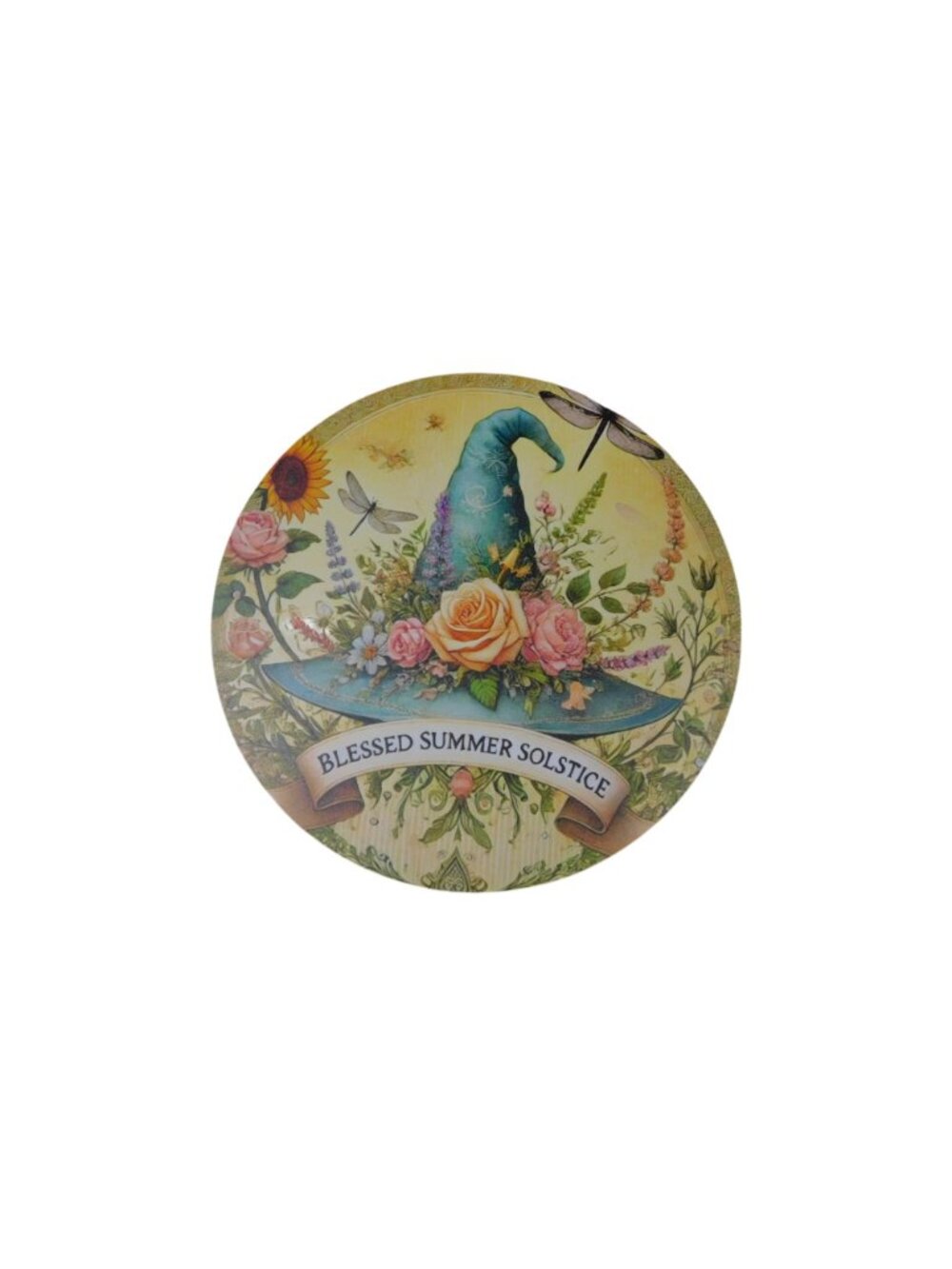 Blessed Summer Solstice Metal Tin Sign 8x8 Round Wall Decor With Floral Hat - Picture 2 of 10